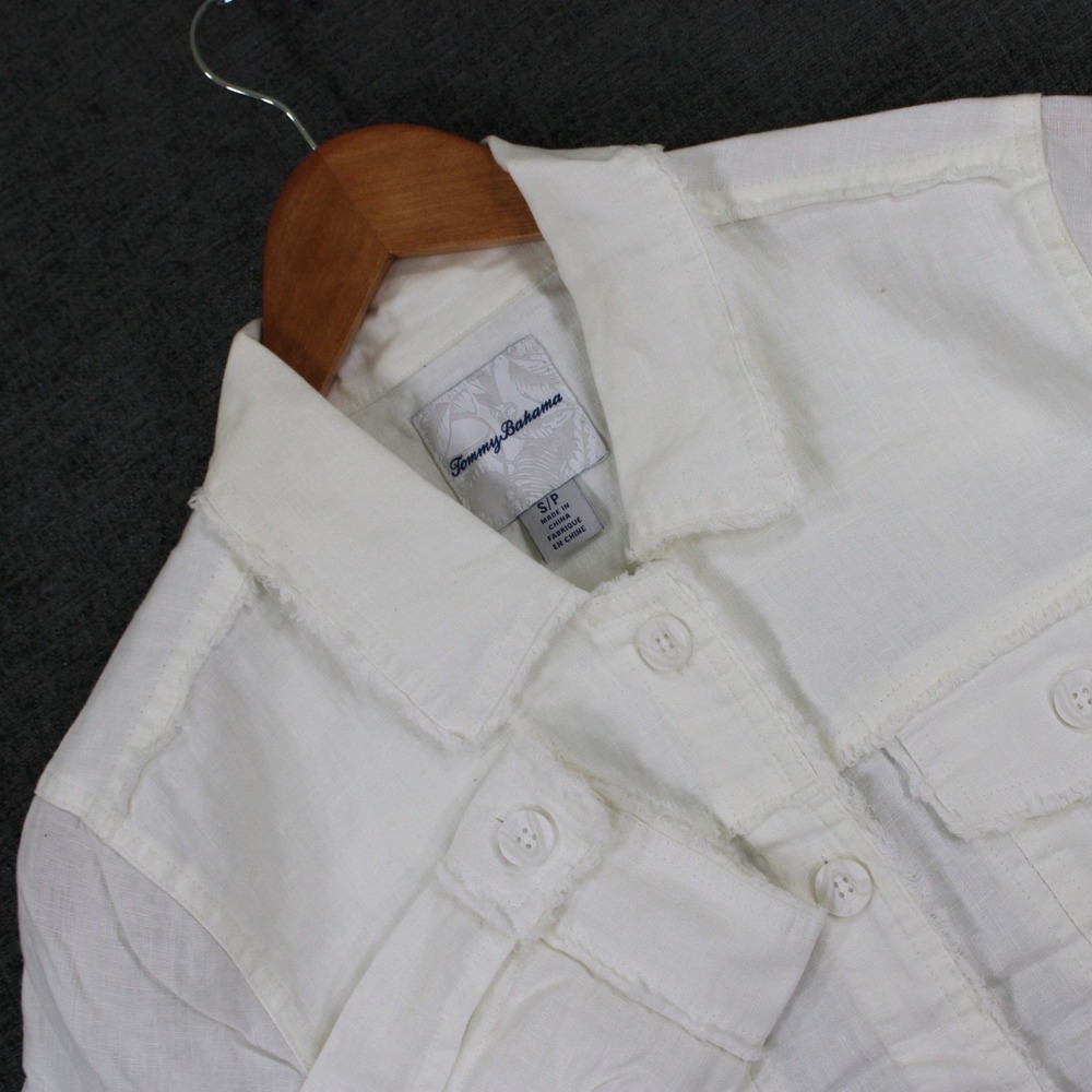 Tommy Bahama Womens White 100% Linen Fringe Trim Button Front Jacket Size Small